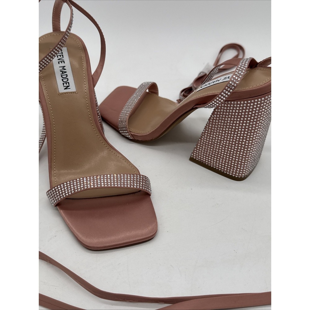 Steve Madden Vanish Rhinestone Block Heels Ankle Wrap‎ Pink 7 New